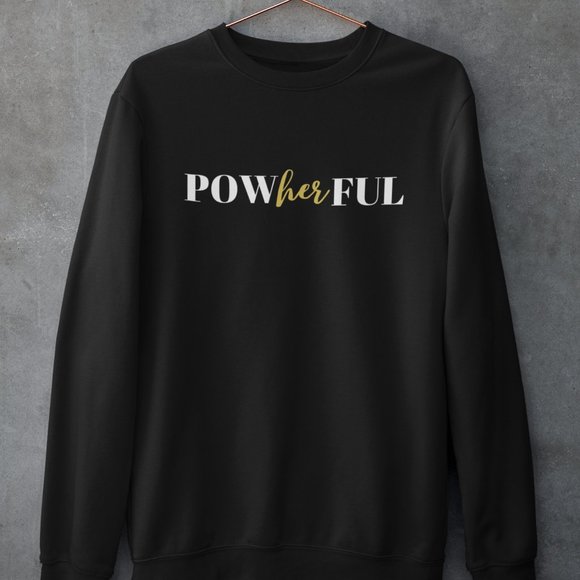 Powherful Crewneck Long Sleeve Black Unisex Sweatshirt - Picture 1 of 2